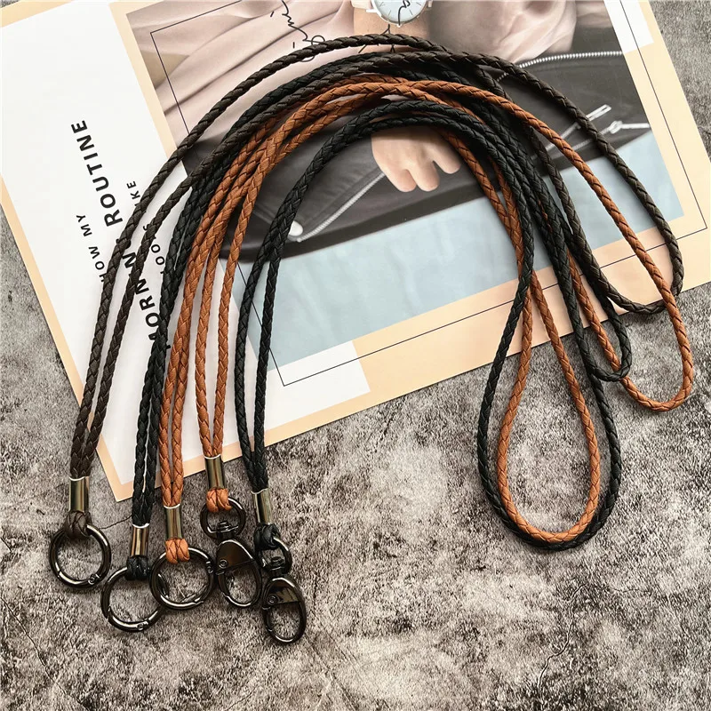 Cuerda de cuero de alta calidad, correas trenzadas de PU para llaves, cordón, llaveros móviles, correas para el cuello, cordones de cadena antirrobo