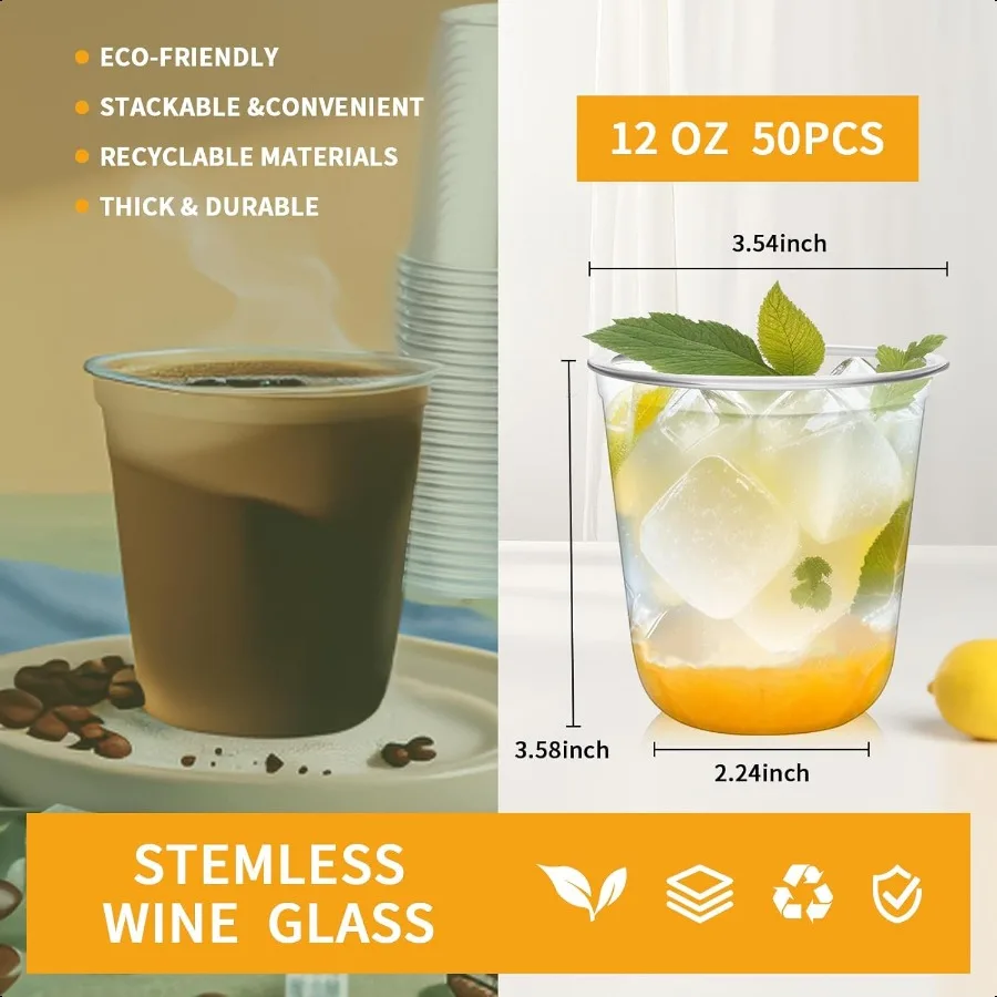 Бокалы для стебля, 12 унций, хрустальные пластиковые стаканчики, чашки для холодных вечеринок, бокалы для вина для встреч, свадьбы, дня рождения, коктейлей, Рождества