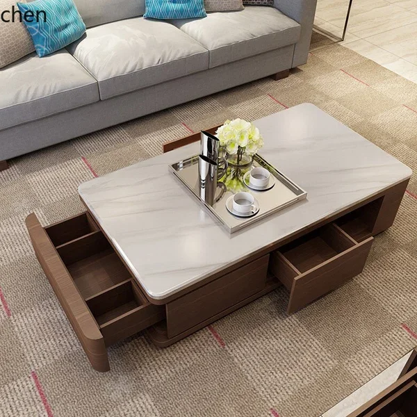 DSA-- Plate Coffee Table and TV Cabinet Set Simple Modern Living Room Marble Coffee Table Internet Celebrity