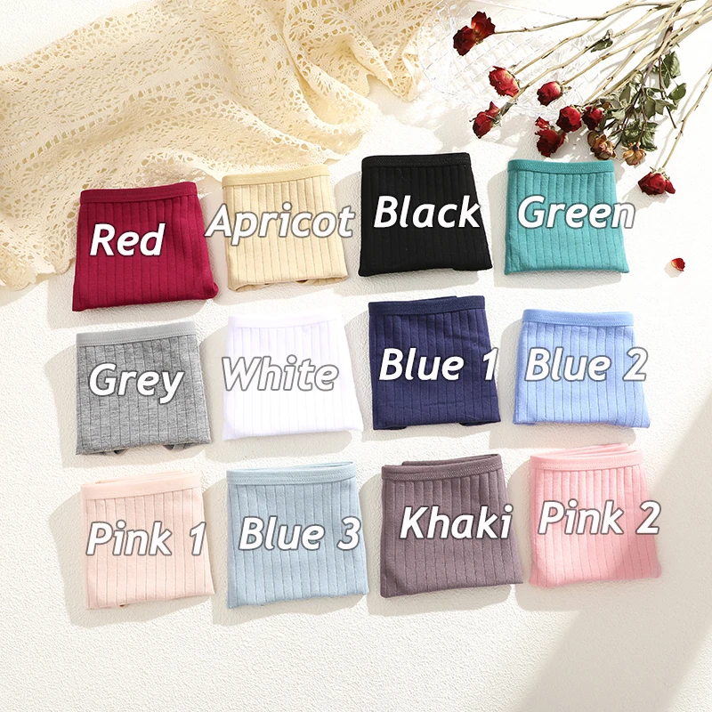 Fashion 5PCS Cotton Ribbed Striped Panties For Women Simple Solid Color Low Waist Soft Cozy Briefs Female High Quality Lingerie