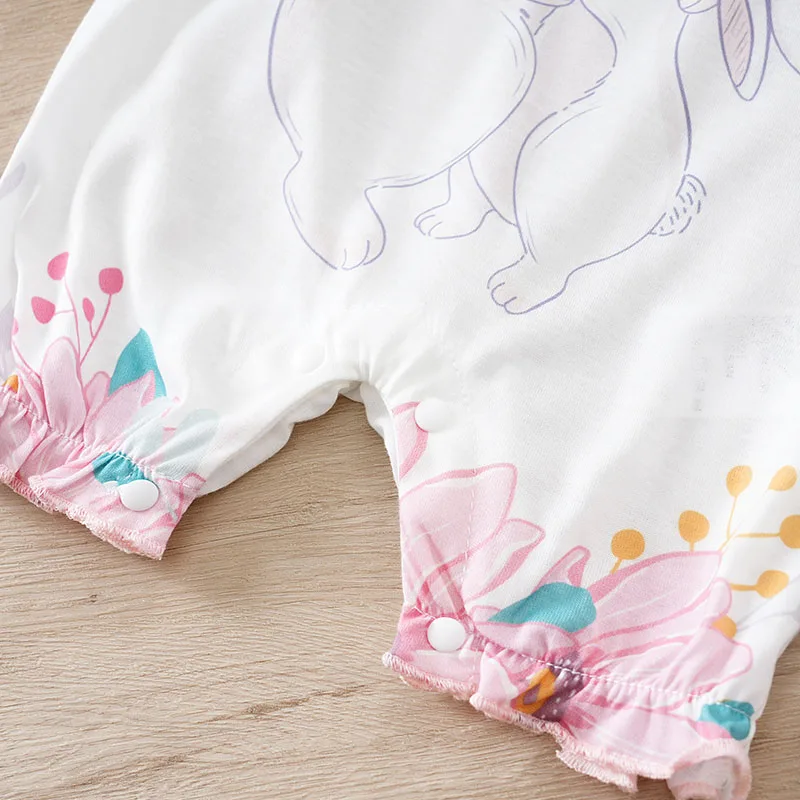ملابس أطفال 2025 ملابس بناتي حديثي الولادة صيفية 0-18 شهرًا رومبير بدون أكمام للفتيات الصغيرات، تصميم أرنب لعيد الأم