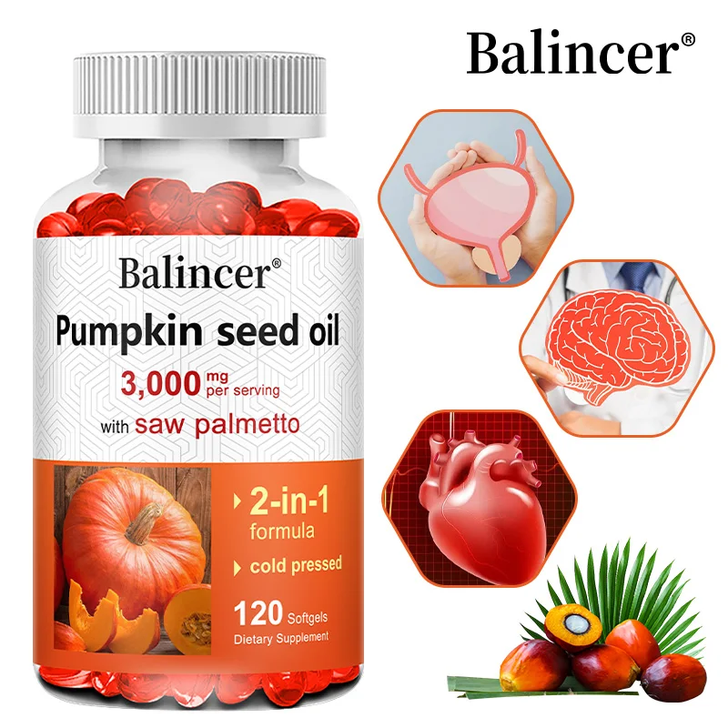 

Virgin Pumpkin Seed Oil Capsules, Cold Pressed, Supports Prostate, Urinary Tract Health, and Bladder Function, Non-GMO