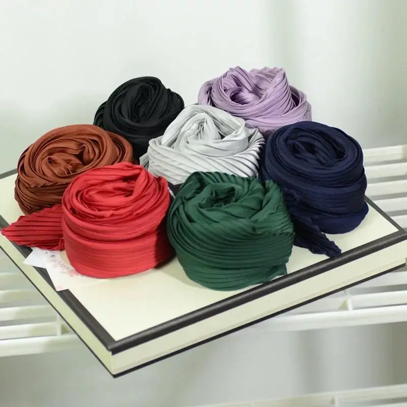 

HOT 70cm Square Scarf Women Decorative Headscarf Crinkled Hair Scarf Silk Pleated Scarf Satin Neckerchief Neck Wear Scarves