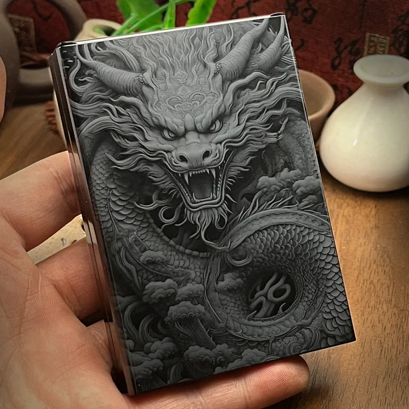 Chinese Dragon Cigarette Box Black Fashion Luxury Aluminum Alloy Cigarette Case Holds 20 Cigarettes Smoking Accessories