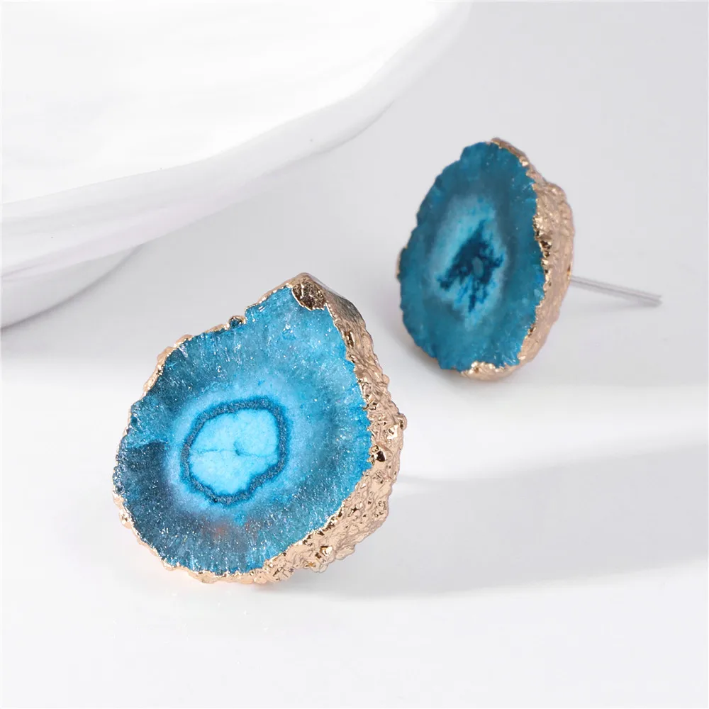 Natural Stone Druse Ear Studs Quartzs Agates Crystal Cluster Stud Earring Mineral Ear Stud Mediation Yoga Jewelry Gift For Women