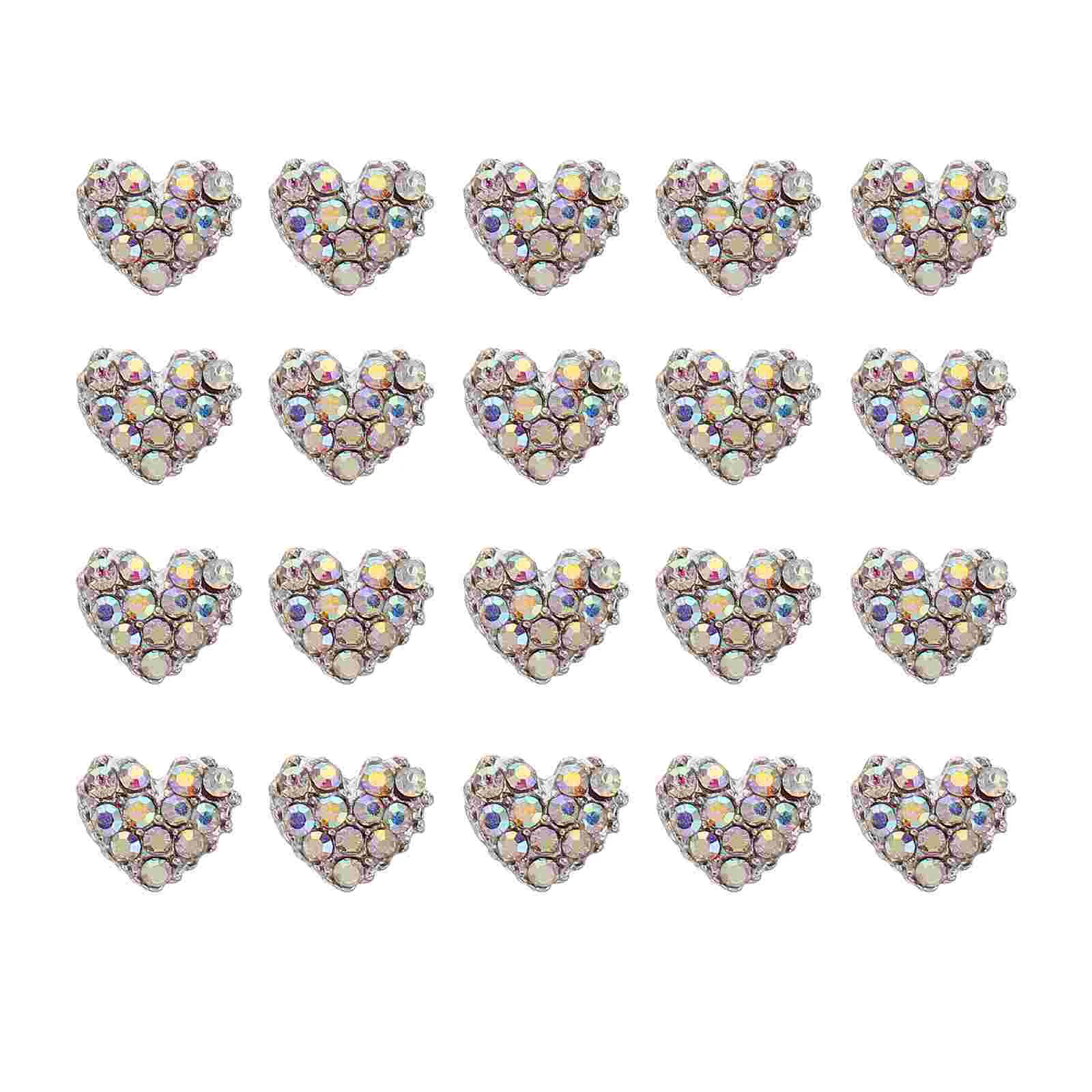 

20 Pcs Heart Rhinestone Nail Rhinestones Glitter Decals Manicure Decoration Alloy Shiny Charm Embellishments Decorations