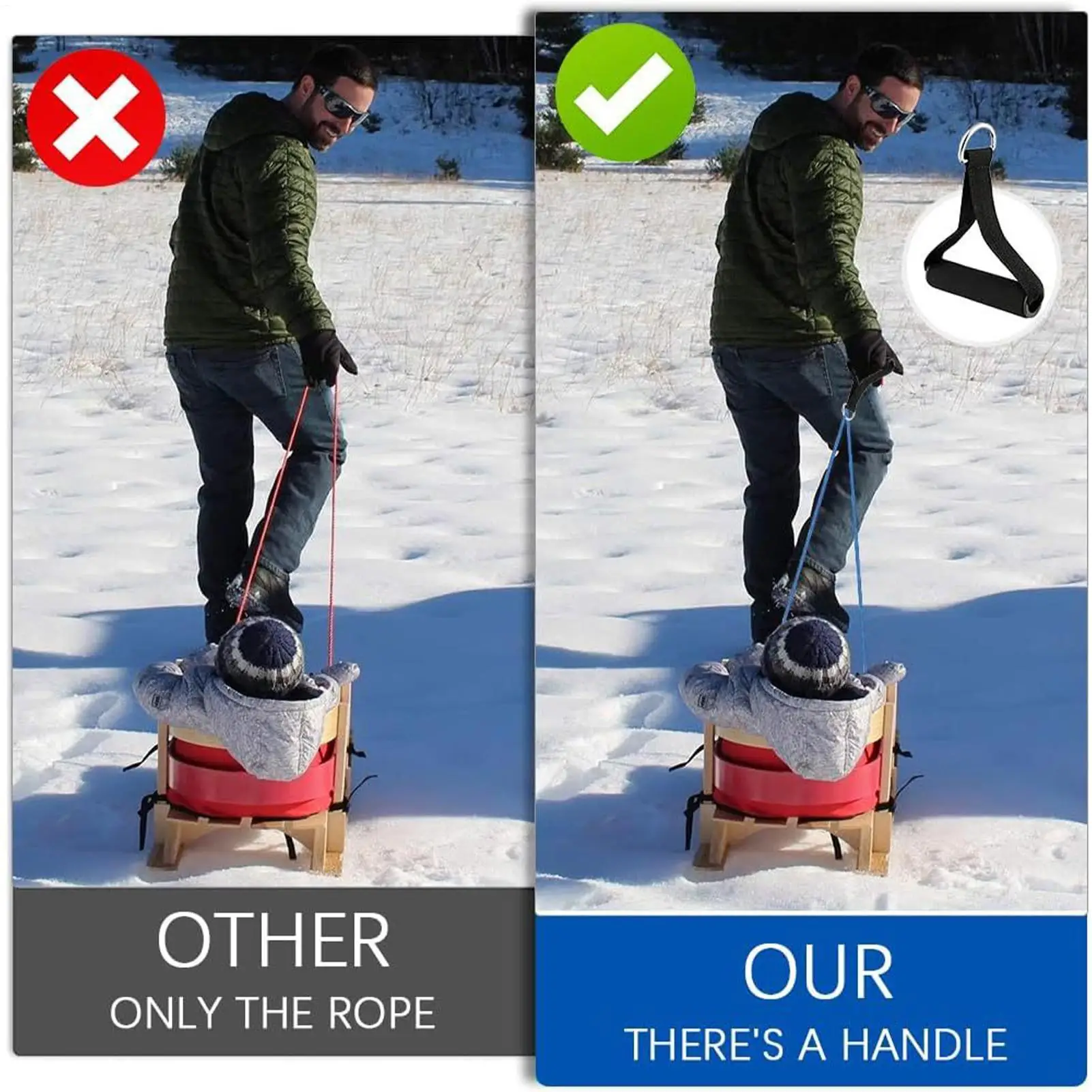 Sled Pulling Rope Winter Sled Pull Rope Set 13FT Thick Sled Strap For Pulling Children Sled Drag Rope Strong Load-Bearing