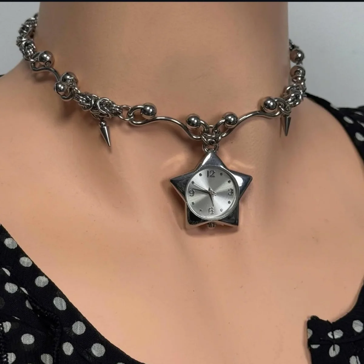 Retro Star Necklace Clock Subculture Elegant Pendant Necklace With Alloy Chain For Women Wedding Party Daily Jewelry Y2k Gift