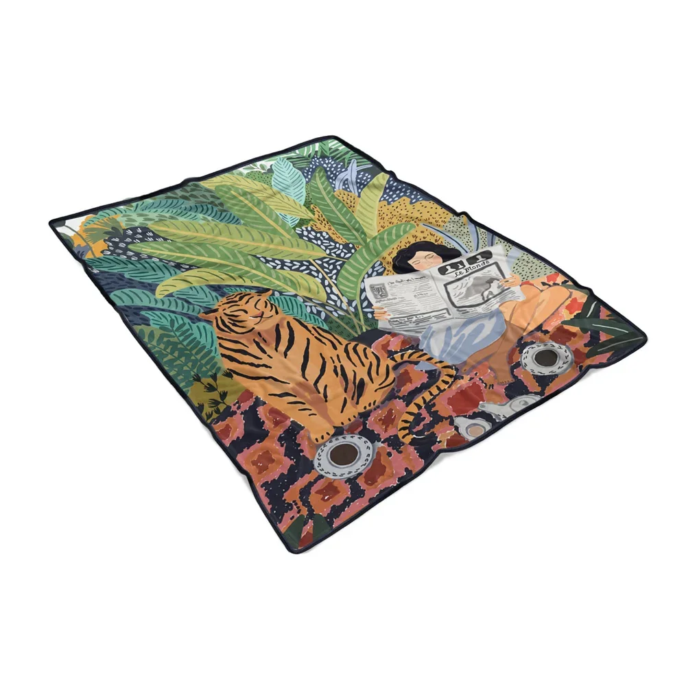 Bohemian Tiger with Girl Printed Flannel Blanket Picnic Blanket Soft Sofa Couch Chair Home Travel Blanket Bed Dust Ruffle Rug