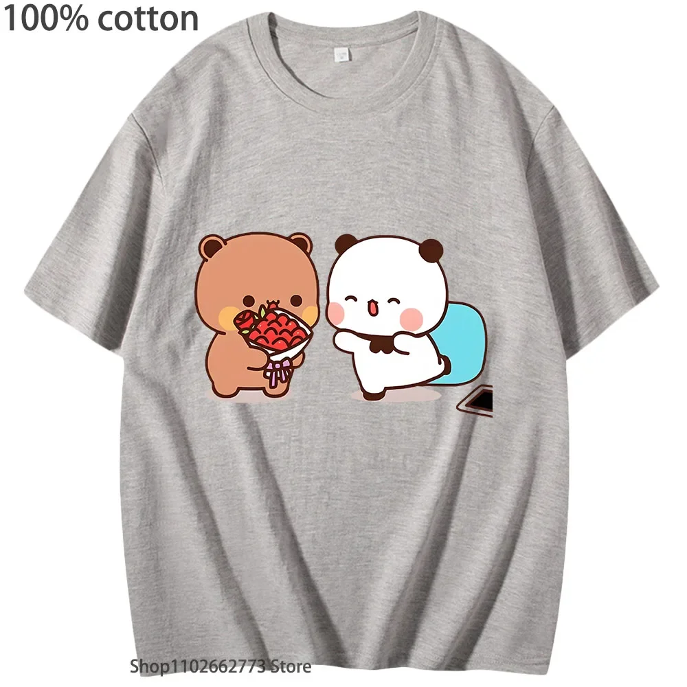 Urocze koszulki Dudu \"Is Welcome Home Bubu\" Graficzna koszulka damska męska Casual Kawaii Panda Niedźwiedź Nadruk T-shirty Letnie 100% Bawełna