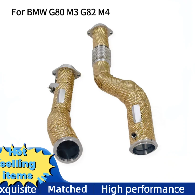 Stock High Flow Sport Exhaust Downpipe for BMW G80 M3 G82 M4 S58 Engine Stainless Steel Exhaust Pipes with Golden Heat Shield