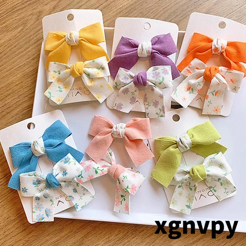 Xgnvpy Kid Girl's Floral Print Hairpin with Candy Color Bowknot Butterfly Hair Clip Accessories Girls Teens Baby Girl Hair