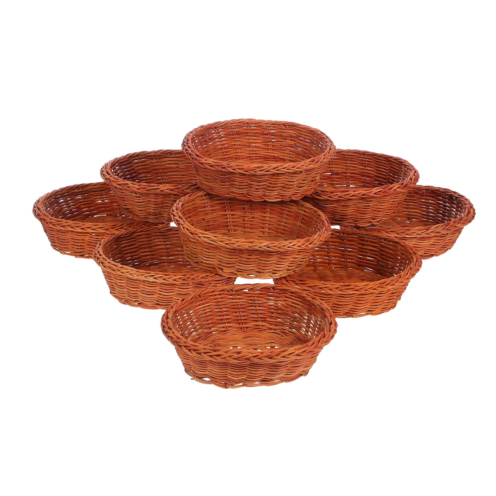 Cesta de pan de mimbre tejida a mano, organizador pequeño ovalado, mostrador de cocina, cesta de almacenamiento de aperitivos y galletas de frutas, cestas de comida, 10 Uds.