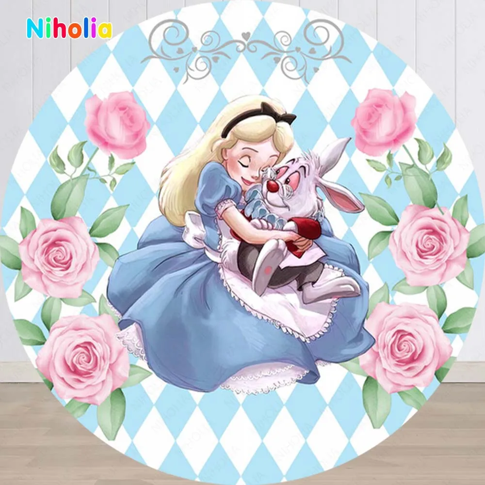 Alice in Wonderland Round Backdrop Cover Kids Birthday Decoration Party Photo Photography Background Baby Shower Studio Prop