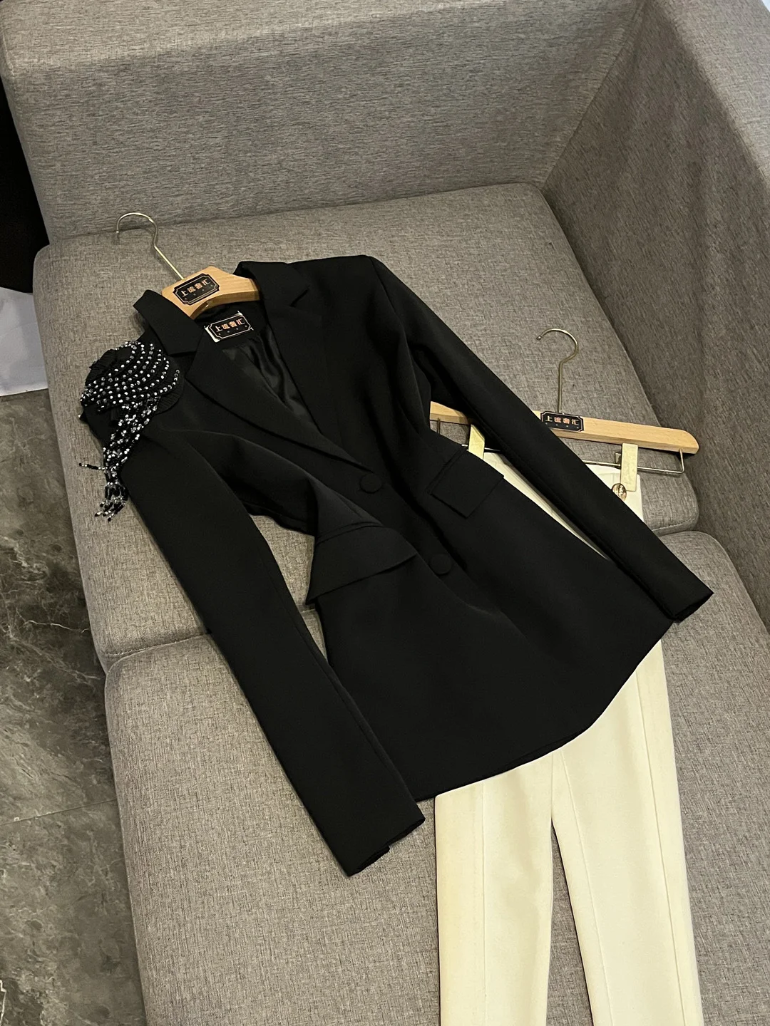 

Bla Bead Tassel Oversized Coat 2025 Winter New Women's Small ence High-End Commute Top X40 Neutral Sle Long Sve