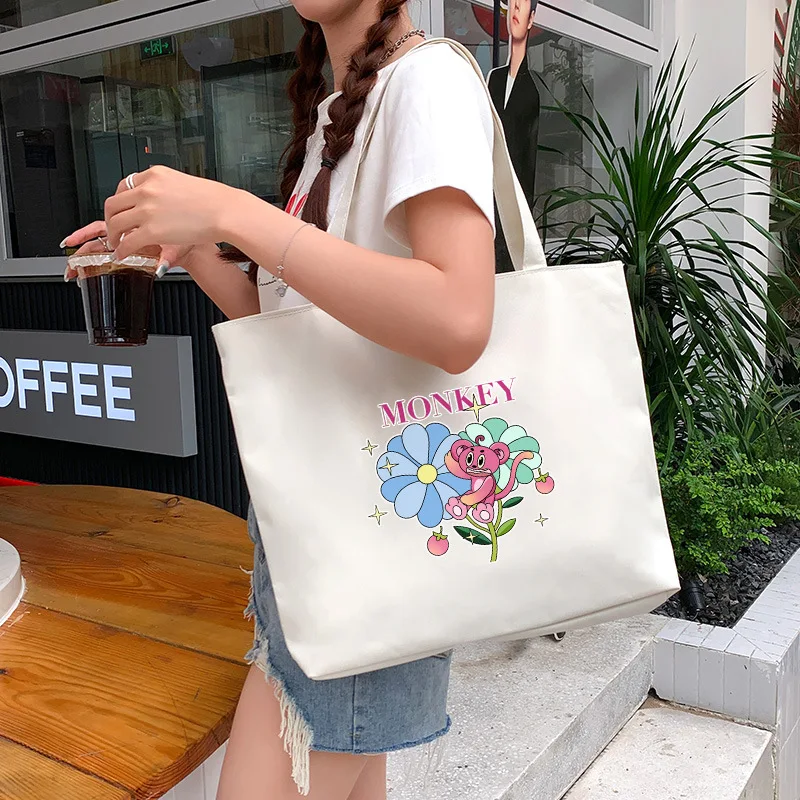 Handbag Convenient Practical Female's Commuter Bag Women's Tote Bag Canvas Sewing Thread Large Capacity Advanced Sense monkey