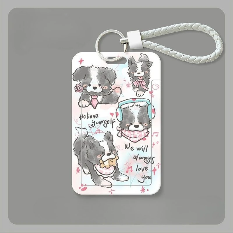 Minimalist Puppy Keychain Photo Sleeves Women Badge Holder Keychain Girls Door Card Case Colorful Card Storage Photo Bag Lanyard