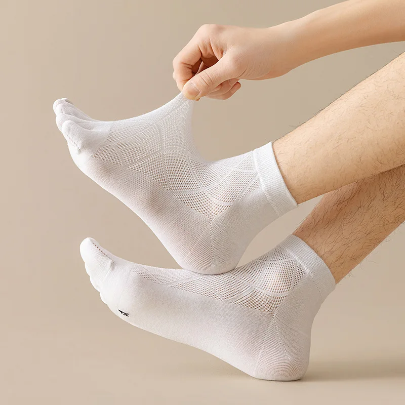 5 Pairs Finger Socks Men's Pure Cotton Spring Autumn Short Tube Summer Thin Sub-toe Socks Mesh Breathable Sports Sub-toe Socks