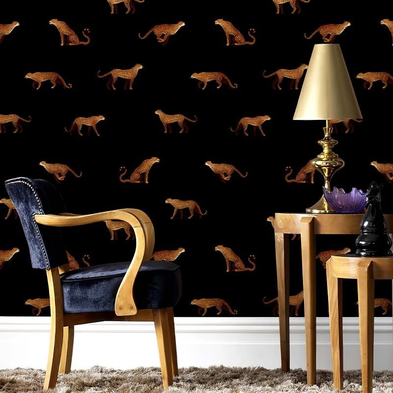 

Black Leopard Wallpaper Self-adhesive Waterproof PVC Wallpapers Modern Bedroom Furniture Cupboard Cute Stickers Home Decoration