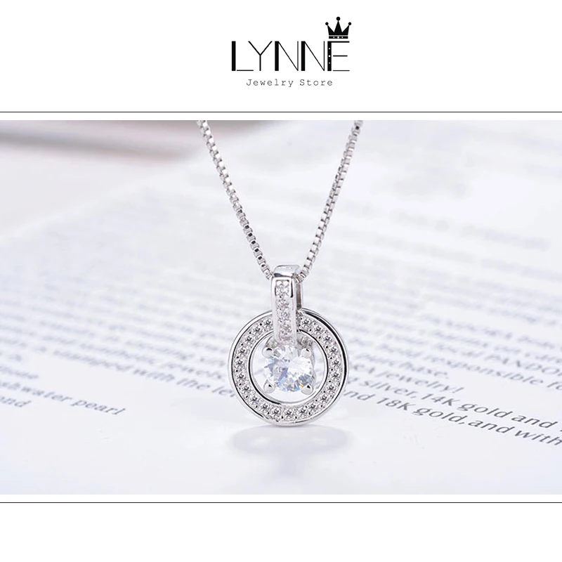 New Fashion 925 Sterling Silver Round AAA Zircon Pendant Necklaces Women Jewelry Gift Dance Rhinestone CZ Charm Clavicle Chain