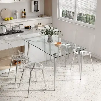 Skleněný jídelní stůl pro 4 osoby s deskou z čirého obdélníkového skla o průměru 51 palců, moderní kuchyňský nábytek z tvrzeného skla o tloušťce 0,31 8 nejlepší prodej stoly z tvrzeného skla - №6