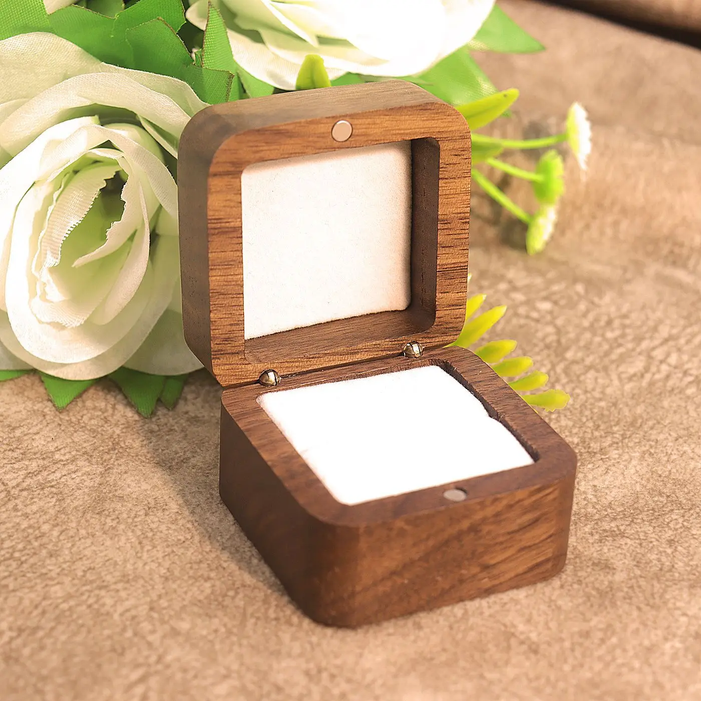 Walnut Wooden Ring Box for Engagement Proposal Anniversary Wedding Ring Storage Case Valentines Day Gift Packaging Jewelry Box