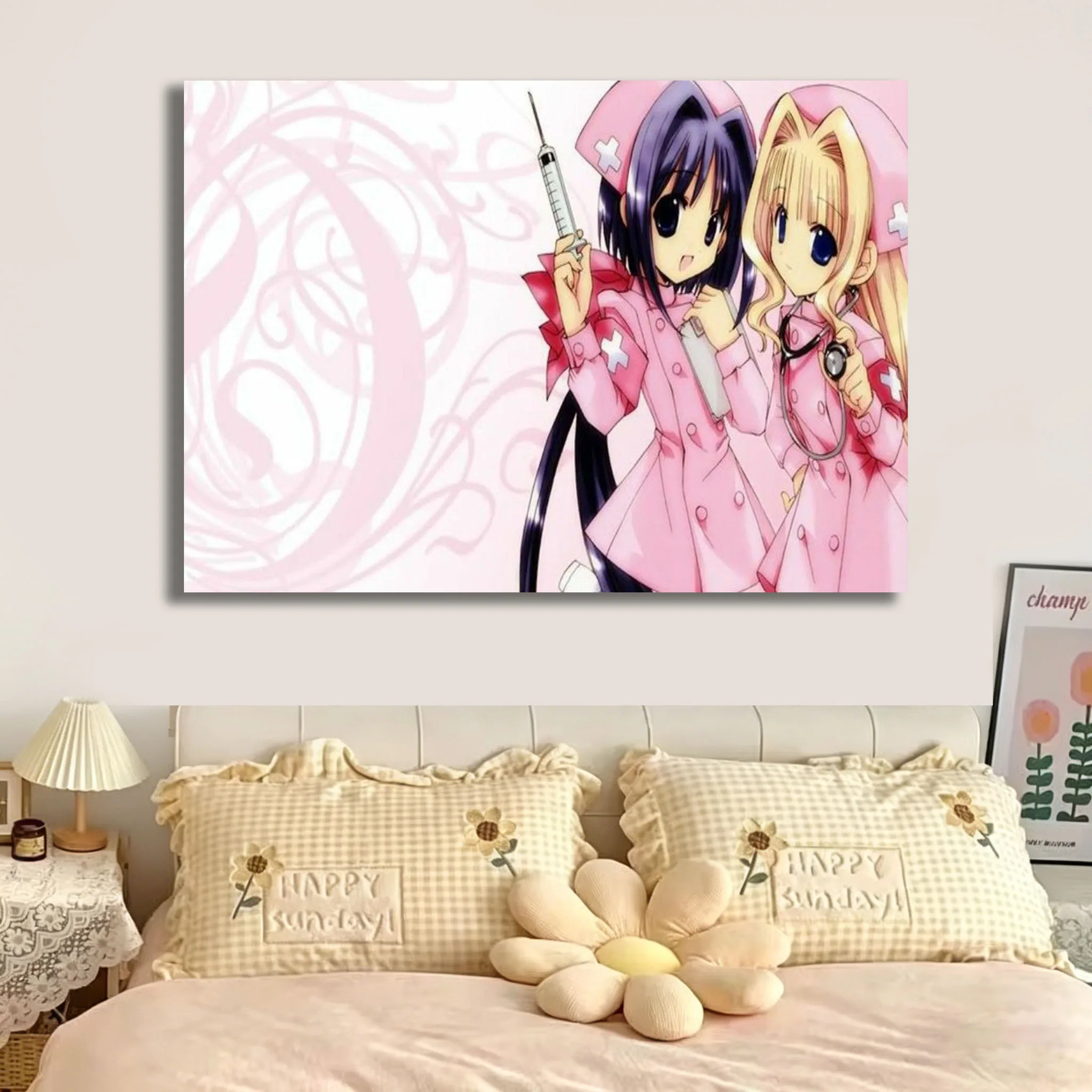 Moe Anime Cutecore Tapestry Nurse Uniform Anime Girls Wall Decoration, Flag Banner, Suitable For University Dormitories, Bedroom