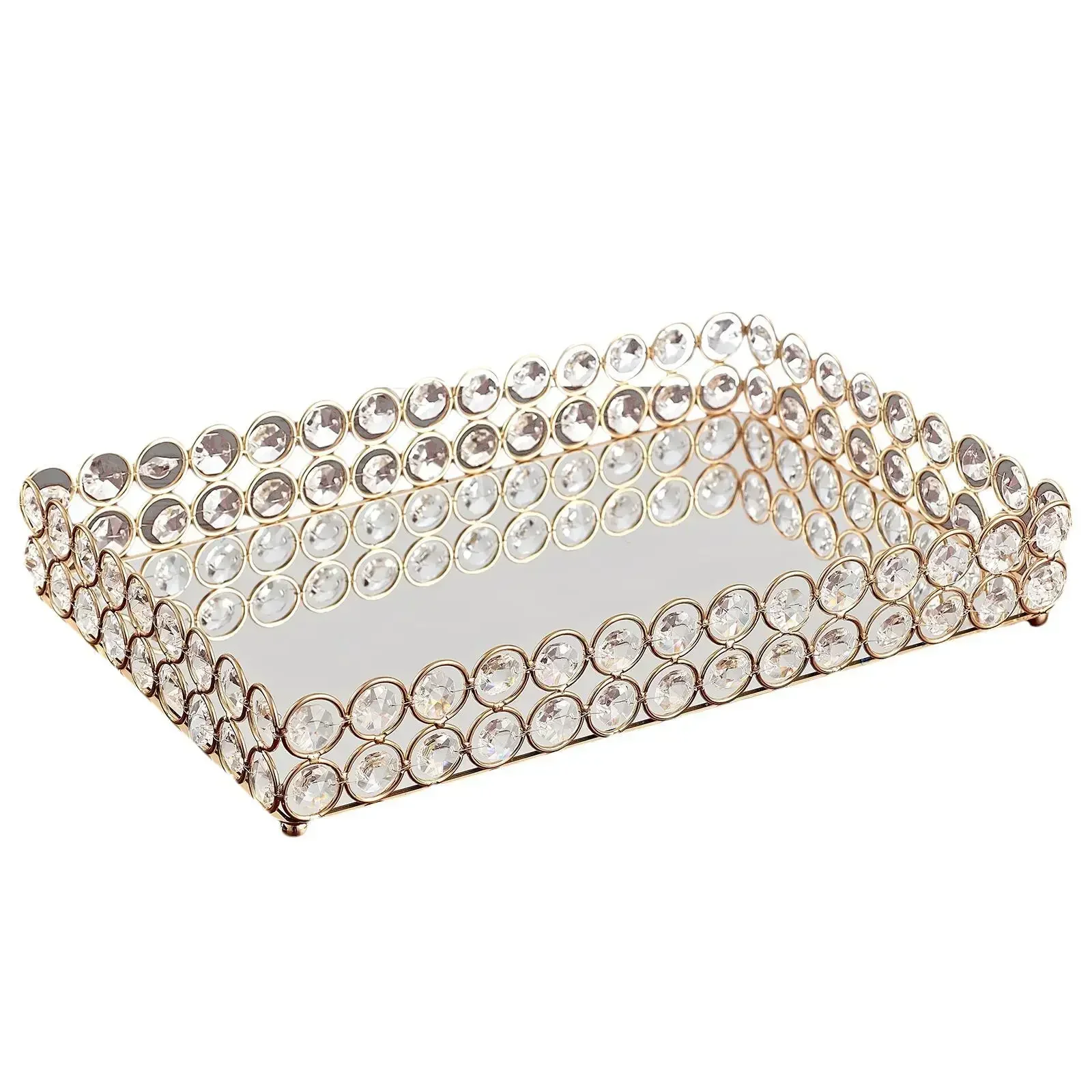 3 Size - Mirrored Tray Home Decor Crystal Vanity Makeup Perfume Jewelry Tray 30x20x5cm