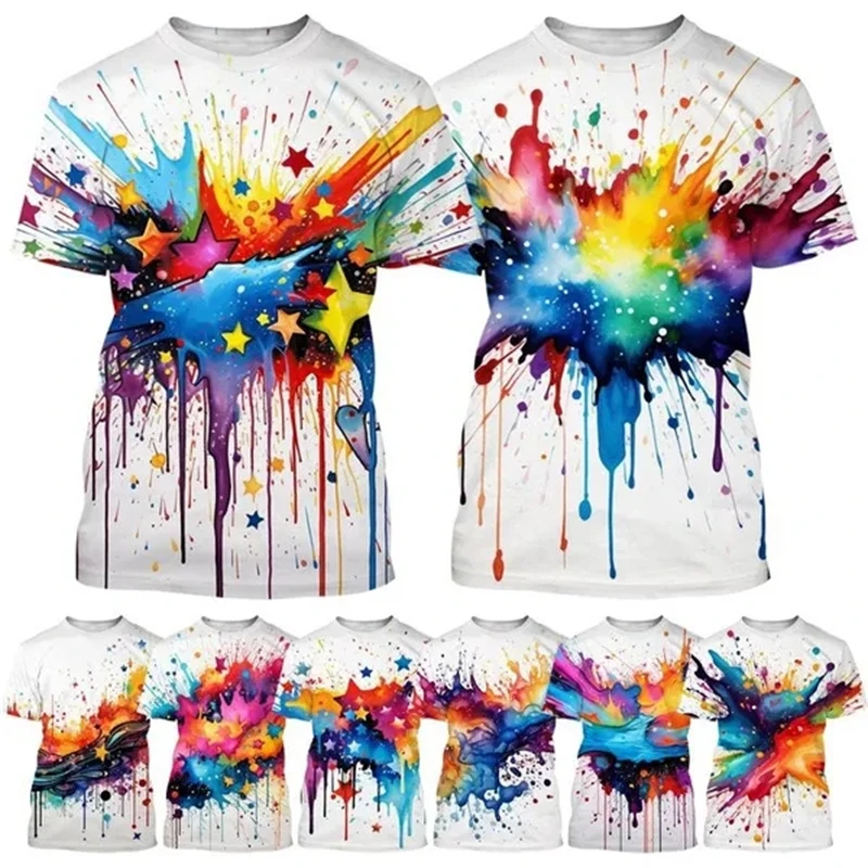 

Color Splash Ink Drop Color 3D Printing T-shirt Starry Sky Harajuku Style T-shirt Men And Women Fashion Casual T-shirt Tops Tees