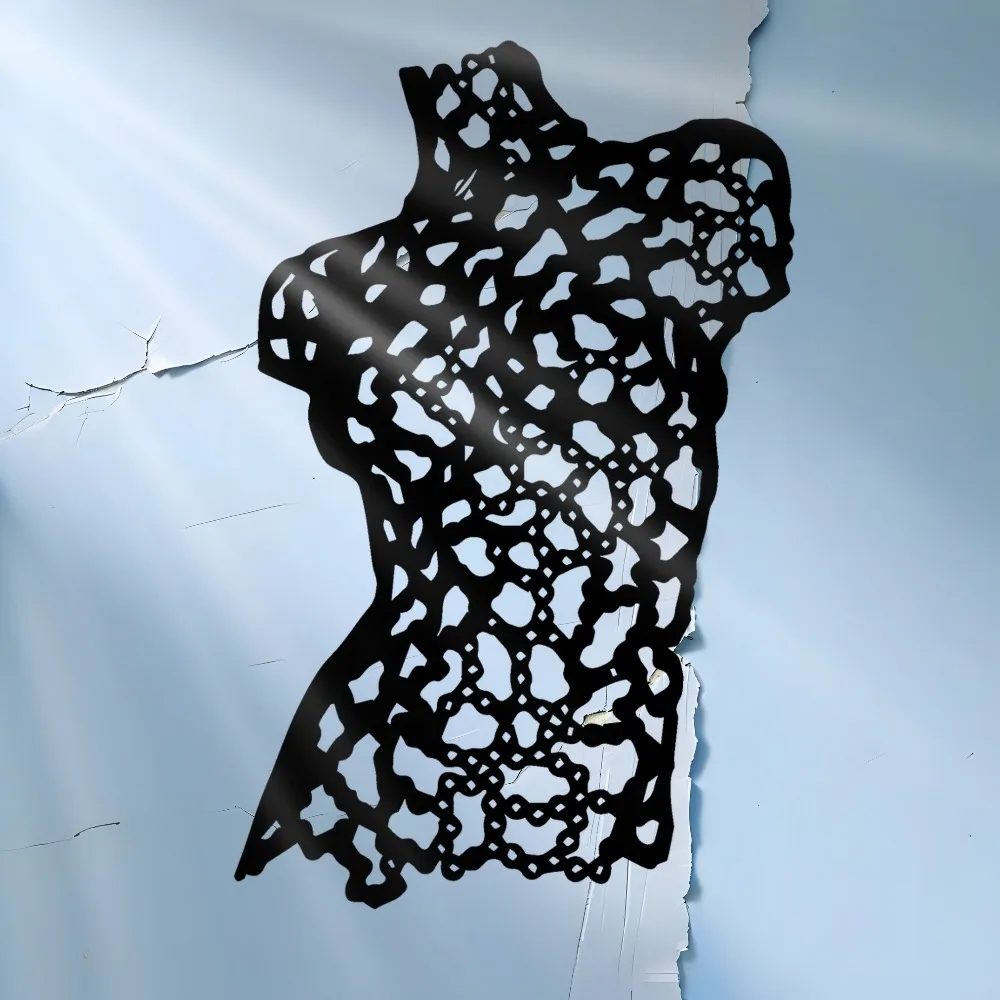 Arte Mural Metálico Negro Grande de Estilo Minimalista Moderno - Figura de Torso Femenino Cortada con Láser Horizontal, Panel de Hierro Resistente a la Oxidación para Sala de Estar