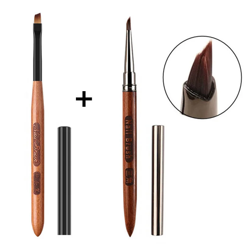 2PCS Round Wood Handle Triangular Art DIY Painting Brush Drawing Stripe Flower Painting Pen UV Gel Brush