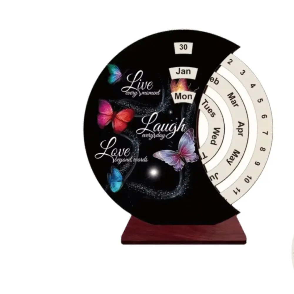 Wooden Material Wooden Calendar Rustic Style Desktop Decoration Perpetual Calendar Rotating Mechanism Manual Rotating