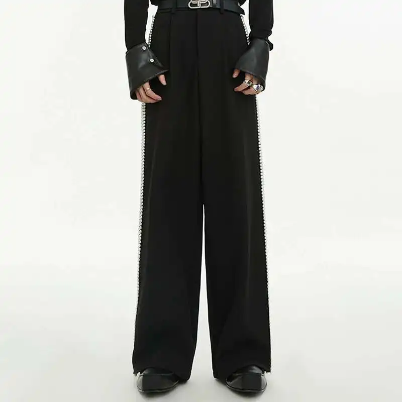 Luzhen pérola retalhos design solto terno reto calças masculinas elegante luxo de alta qualidade casual calças perna larga lz9562