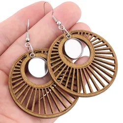 10pcs Wood Charm Earring Base Blanks Fit 12mm Cabochon Setting Trays Diy Ear Hooks Findings For Jewelry Making