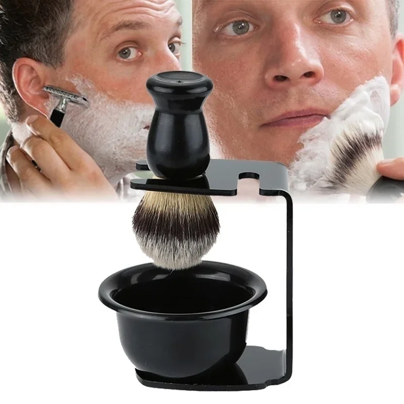 Beard Shaving Brush Comes with Bracket Soap Mug Soft Bristles Hair Salon Barber Soap Foam Shave Men Facial Cleaning Tools