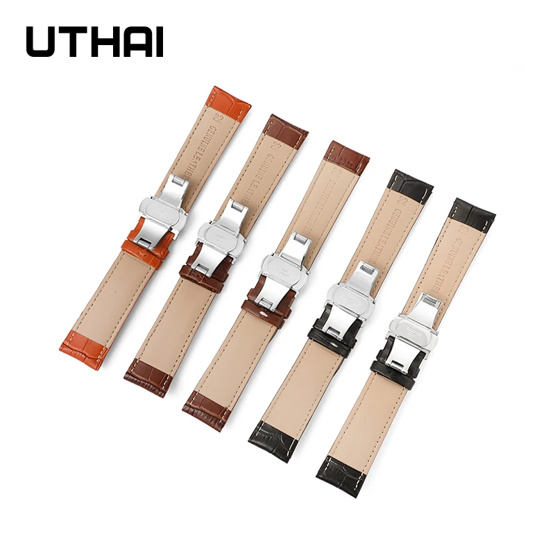 UTHAI Z09 Plus Genuine Leather Watchbands 18mm 20mm 22mm 24mm Universal Watch Butterfly Buckle Band Steel Buckle Strap watchband