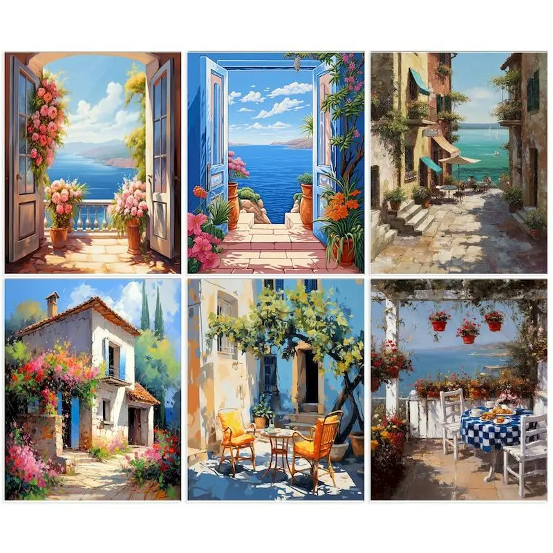GATYZTORY Oil Painting By Numbers Courtyard Landscape Handpainted Art Drawing By Number Diy Gift On Canvas Home Decoration