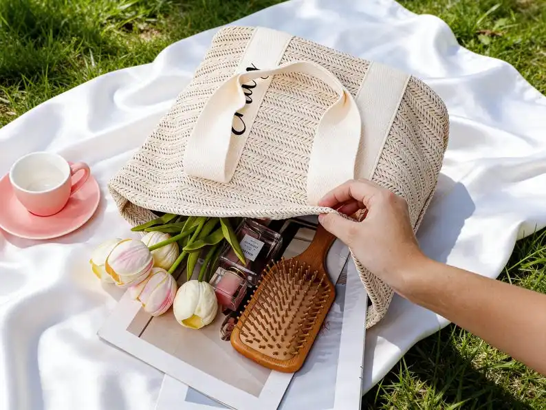 Personalized Straw Beach Bags Custom Beach Bag Bachelorette Gift Bags Burlap Tote Bridesmaid Design Name Text Wedding Gift Bag