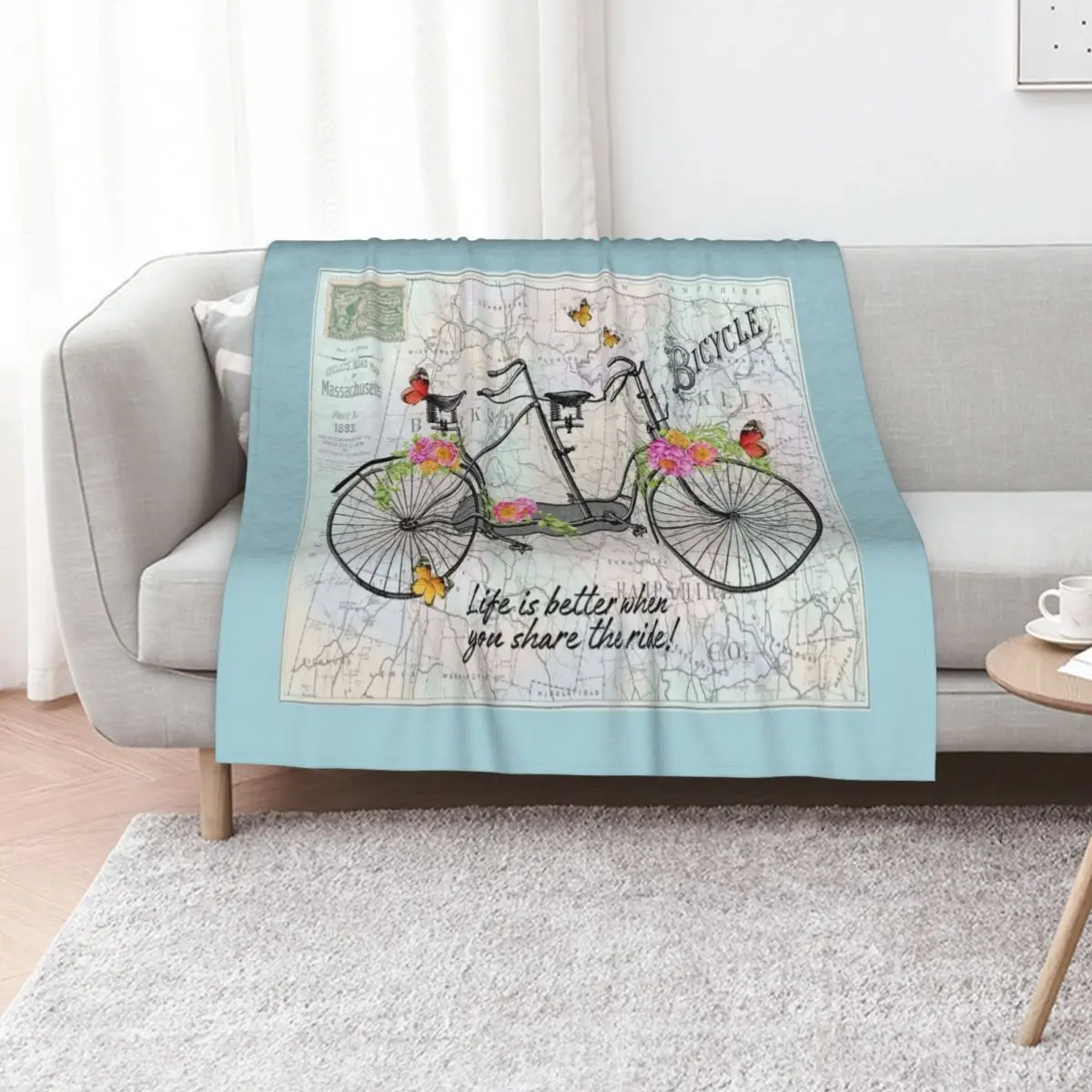 Vintage Bicycle with Map B Throw Blanket For Decorative Sofa Plush Nap Thermal Luxury Designer Beach Blankets
