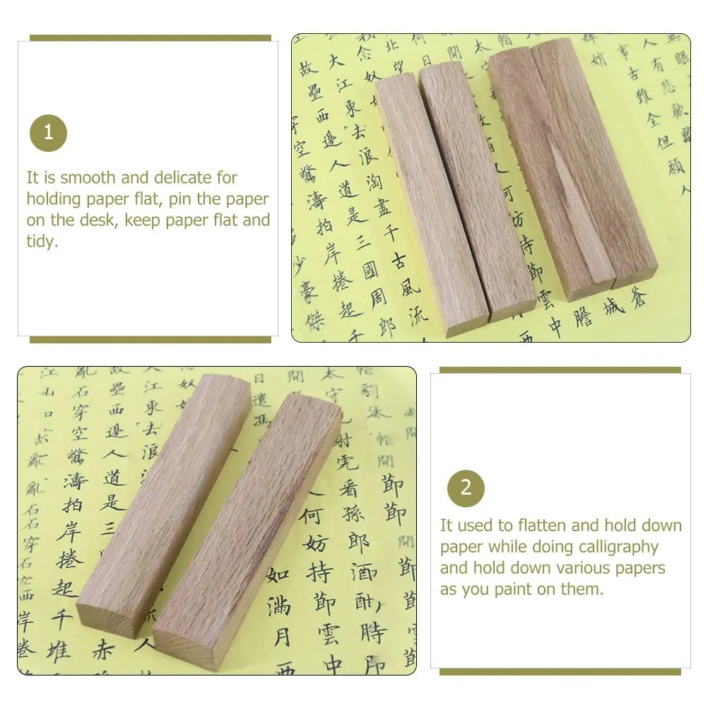 

1Pair Lengthened Calligraphy Paperweight Flat Smooth Wood Holder for Chinese Sumi Kanji Painting Desktop Paper Weight