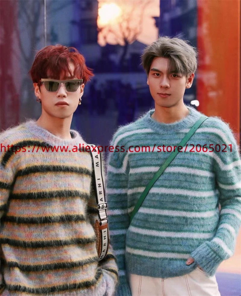 2024fw Mohair Stripe Knit Sweater Men Women Unisex Oversized Sweatshirts