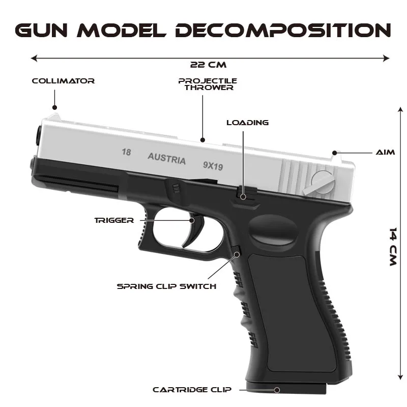 MANUAL CONTINUOUS EMISSION TOY PISTOL, SHELL EJECTING SOFT BULLET GUN, COLLECTIBLE MODEL TOY BIRTHDAY PRESENT