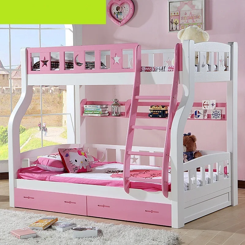 Bunk Bed With Drawer and Ladder Home Living Room Furniture Cheap Used Pine Wood Kids Bunk Beds