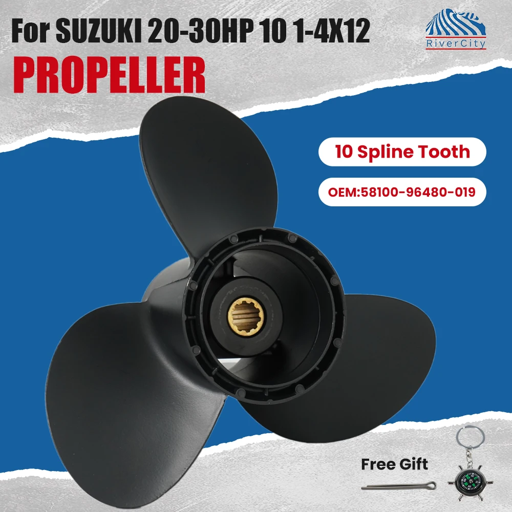 Boat Propeller 10 1/4x12 for Suzuki 20HP 25HP 30HP Outboard Engine Aluminum Alloy Screw 3 Blade 10 Spline Tooth 58100-96480-019