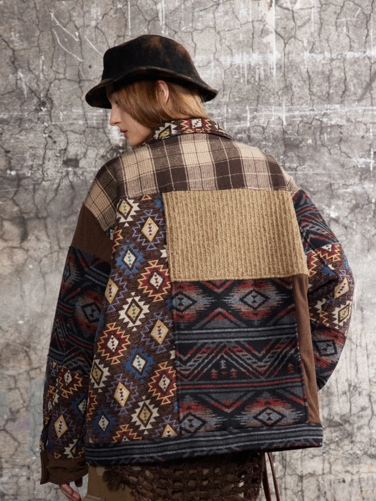 Chaquetas de gran tamaño con busto de 128-140cm para mujer, chaquetas holgadas informales de estilo étnico con empalme Retro americano, abrigos