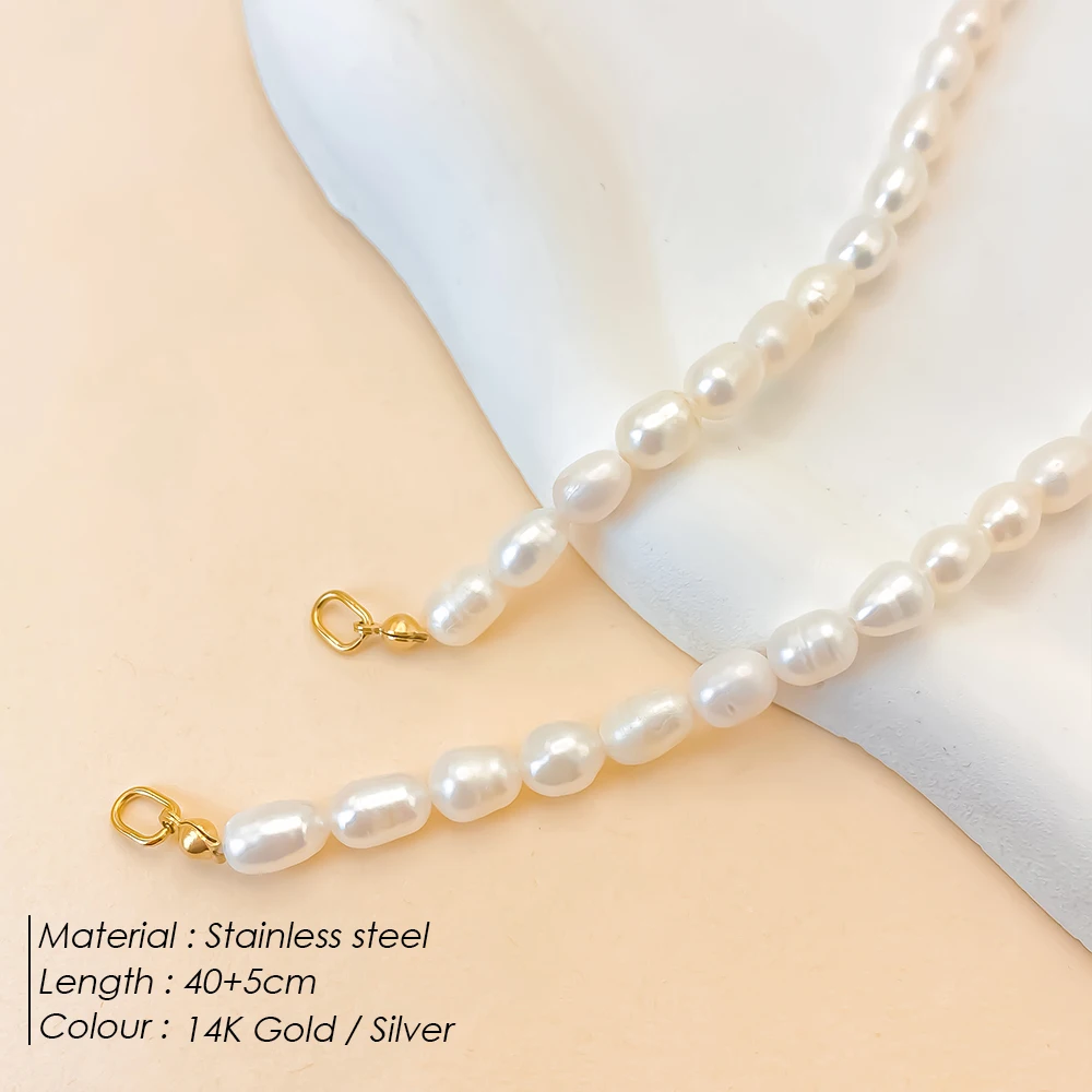 eManco 4MM Irregular Freshwater Pearl Chain With Stainless Steel Pendant Female DIY Handmade Accessories Necklace Wholesale