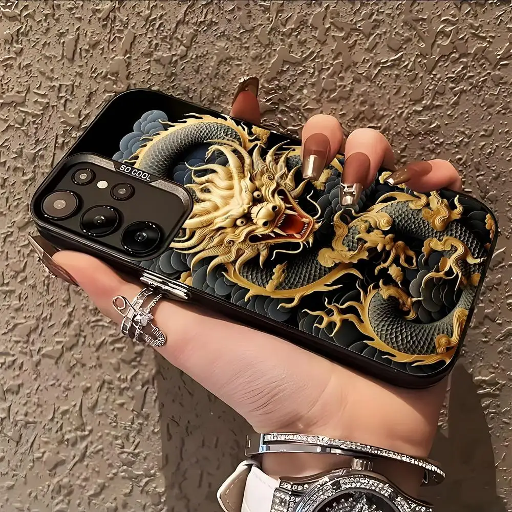 Golden Dragon Phone Case for Samsung Galaxy S26 S25 S24 S23 S22 S21 S20 Note20 Plus Ultra Colorful Silver Cover