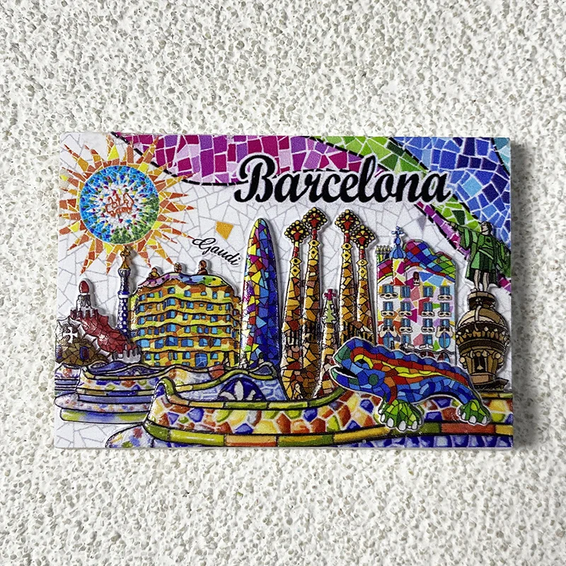 

3D Resin Magnet for Refrigerator - Barcelona, Spain - Colorful Mosaic Art - Perfect Home Decor Gift