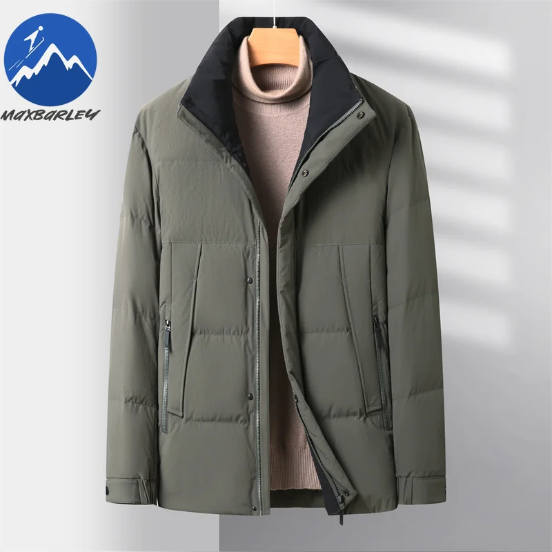 Maxbarley Men Down Jacket Trendy Stand Collar Outdoor Office Lightweight Padded Jackets Business Casual Winter Thicken Warm Coat
