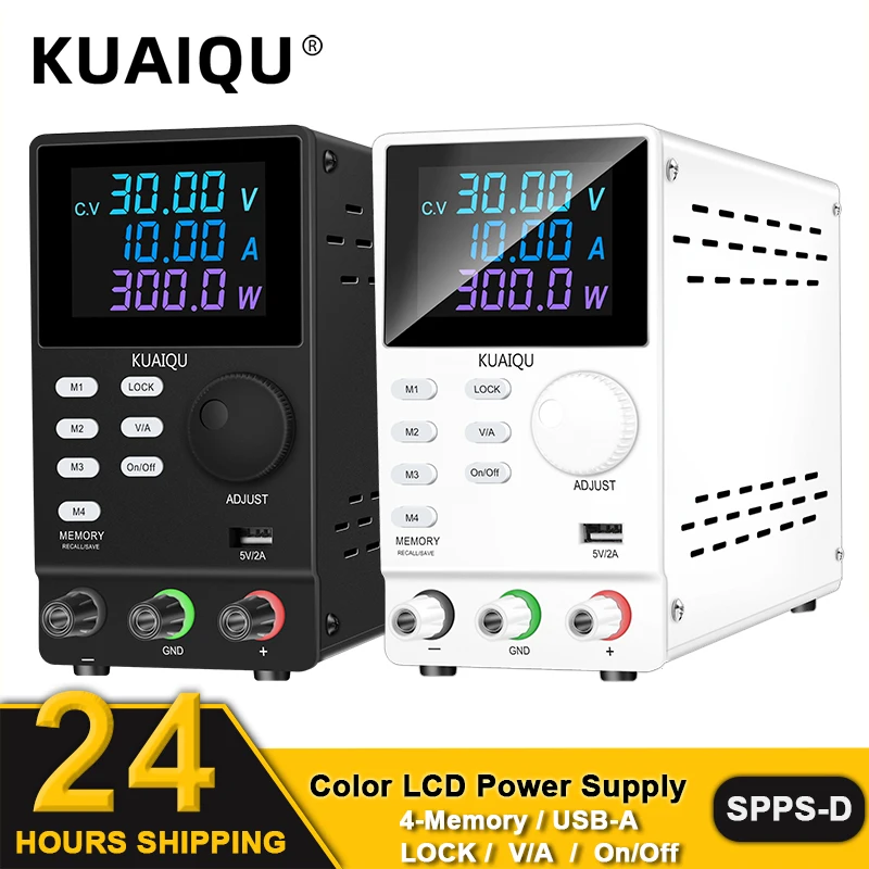 

KUAIQU 4-Memory Lab Adjustable Power Supply 300V 1A 30V 10A DC Power Source LOCK V/A ON/OFF Programmable Voltage Stabilizing